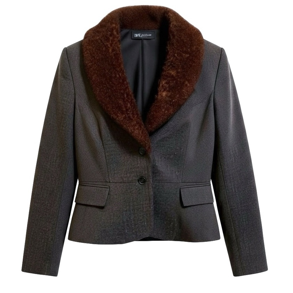 Vintage AGB Sparkling Pinstripe Fur Trimmed Hourglass   Blazer Brown Size 10